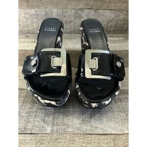Stuart Weitzman Animal Print Wedge Sandals with Silver Buckle Size 6